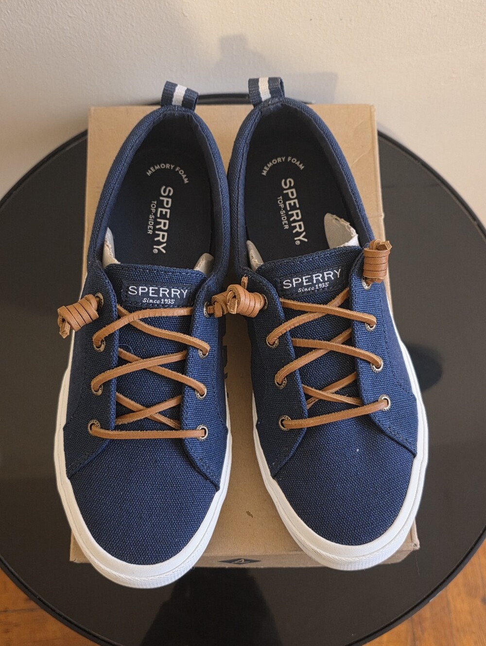 Women's Navy Canvas Casual Sneakers with Contrast White Sole - Picture 2 of 9
